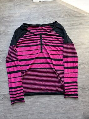 Fox Black and Hot Pink Striped Henley
